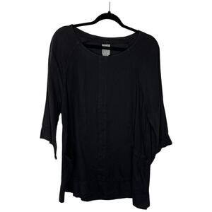 Match Point USA Women's 100% Linen Blouse L Black 3/4 Sleeve Lagenlook Tunic